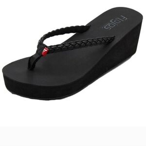 Flojos Black Platform Thong Flip Flop Sandals Size 9.5